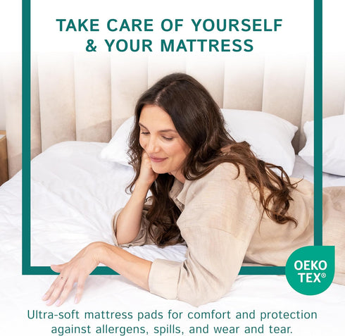 King Size Quilted Mattress Pad - Premium Quality Hypoallergenic Mattress Cover, Fitted Waterproof Mattress Protector,