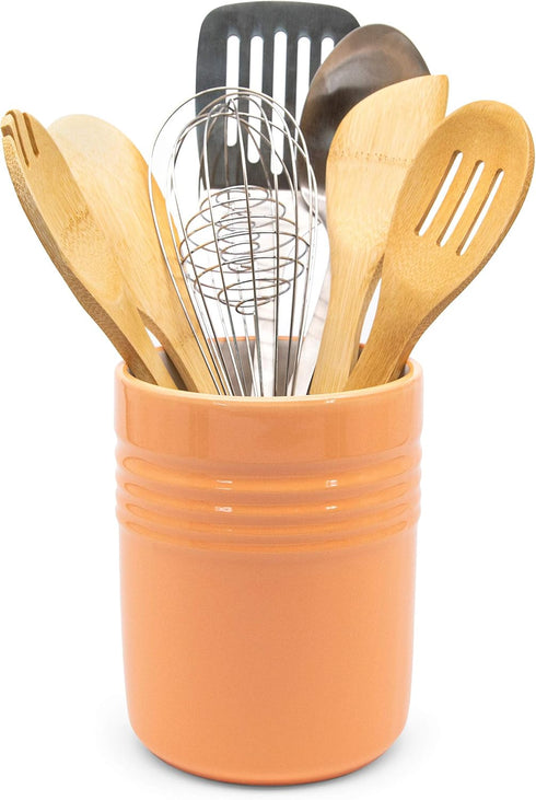KooK Utensil Holder, Kitchen Utensil Holder, for Kitchen Counter, Ceramic, Premium Kitchen & Dining, Utensil Organizer, Countertop Organizer, Kitchen Counter Decor, 5.3”, Dishwasher Safe (Coral)