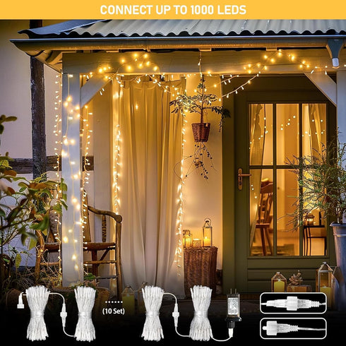 JMEXSUSS 2 Pack 100 LED Warm White Christmas Lights, 33ft Connectable Indoor Plug in, 8 Modes for Tree Wedding Party
