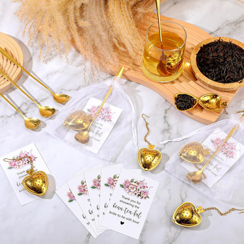 Qinyoung 50 Sets Bridal Shower Tea Party Favors for Guests Party Heart Infuser Spoon Steeper for Loose Tea with Thank