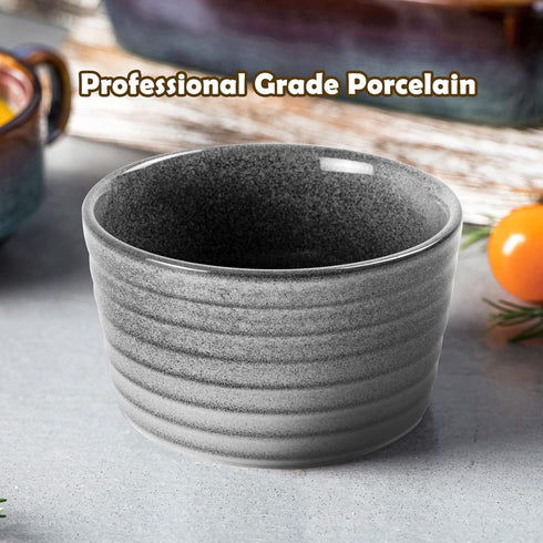 UNICASA Ramekin Set of 2, 8 oz Oven Safe Baking Set for Custard, Pudding, Souffle Cups in Reactive Gray