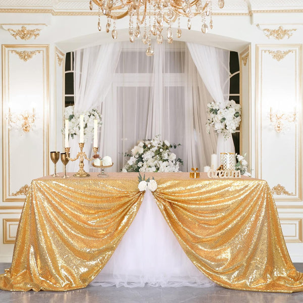 B-COOL Gold Sequin Table Cloth - Rectangle Glitter Tablecloth for Wedding Decoration, Christmas, 50x50 inch