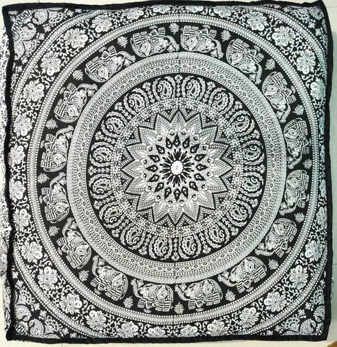 24 Black White Elephant Flower Mandala Mandala Barmeri Large Floor Pillow Cover Cushion Meditation Seating Ottoman