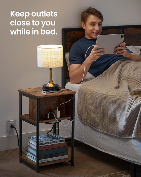 3-Tier 11.8 13.4 22.8 Inches, VASAGLE Side Table with Charging Station, End Table with USB Ports and Outlets