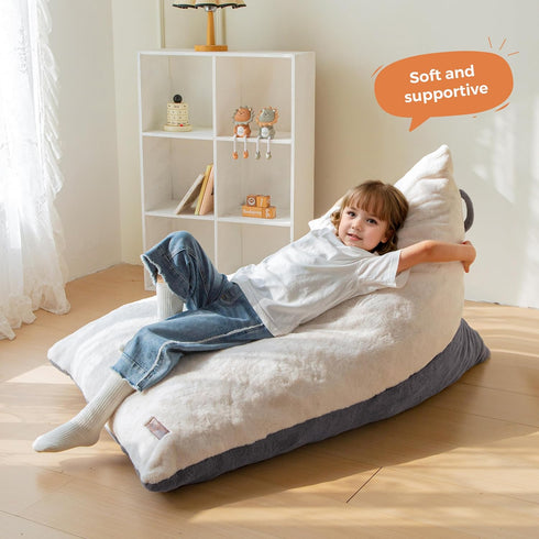 MAXYOYO Kids Bean Bag Chair, Stuffed Bean Bag with Handle for Boys and Girls, Two-Tone Design Child Lazy Chair