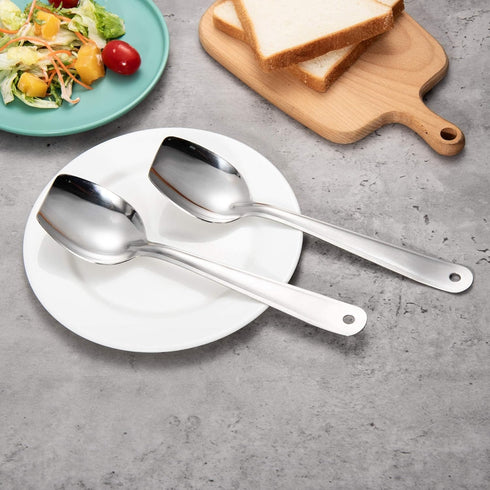 IMEEA Flat Edge Cooking Spoon - 18/8 Stainless Steel Serving Spoon, 10-Inch Mixing Spoon, Set of 2