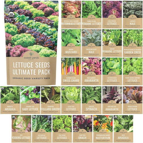 Organic Lettuce & Greens Seed Variety Pack - 25 Individual Packs -