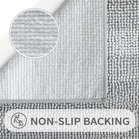 Gibelle Grey Bathroom Rug Set, 2 Piece Chenille Non Slip Bath Mat, Quick Dry Bathroom Decor Accessories