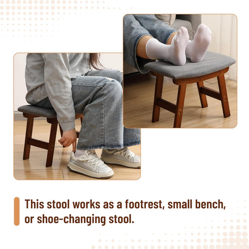 Bamboo Footrest Ottoman with Gray Cushion and Brown Legs - Small Size