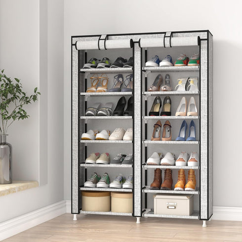7-Tier Closet 28 JIUYOTREE Shoe Rack Storage Organizer with Dustproof Cover Cabinet Shelf Holds up to Pairs for Doorway
