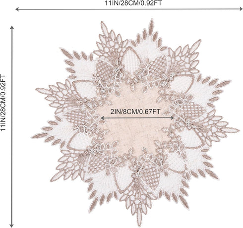 11 inches White Linen Doily Round Neutral Earth Tones Beige Lace Coffee Table Topper Dresser Scarf Place Mats