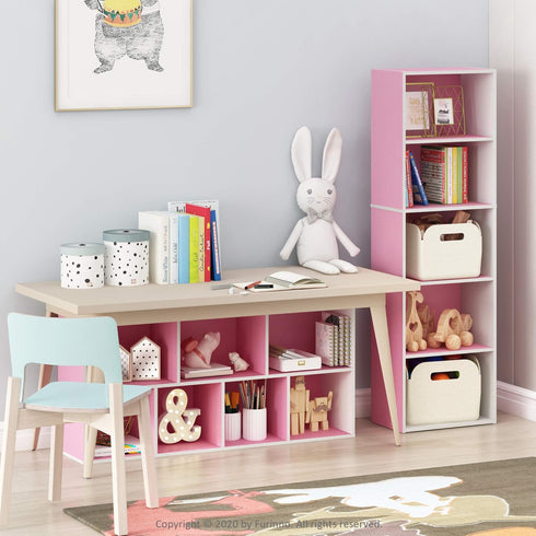 Furinno 7-Cube Reversible Open Shelf - White/Pink, Model 11048WH/PI