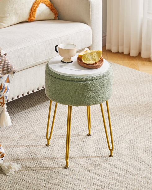 WBD010D IBUYKE Teddy Velvet Storage Footrest Stool Ottoman, Makeup Vanity Stool Side Table with Removable Cover, Golden