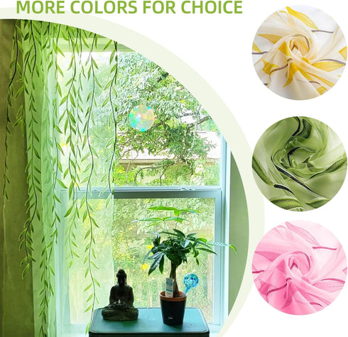 Green Sheer Curtains 108 Inches Long - Vine Leaf Patterned Curtains, 2 Panels for Living Room, Bedroom