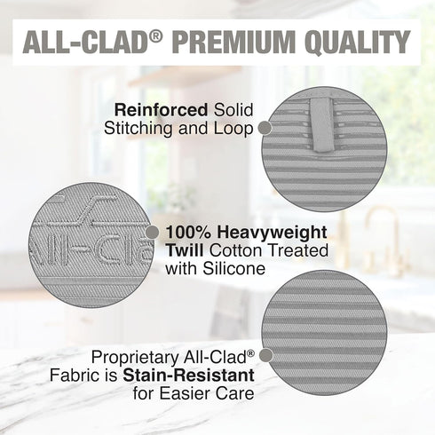 All-Clad Premium Pot Holder & Hot Pad, 100% Cotton, Heat Resistant to 500 Degrees, Titanium, 1-Pack