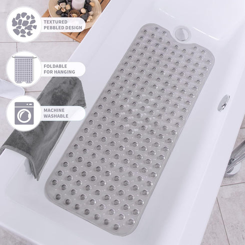 16 39 ROSMARUS Extra Long x Non-Slip Bathtub Mat, Shower Mat for Tub with Suction Cups and Drain Holes Bathtub Mats