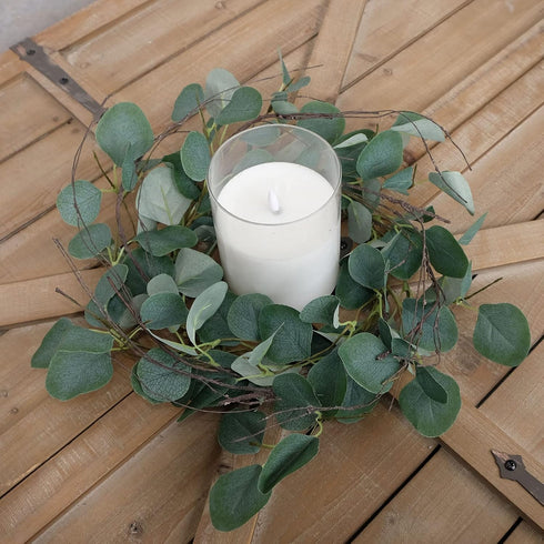 idyllic Eucalyptus Leaves Wreath, Metal Polyester Green Wreath 14 Inches for Front Door Decor
