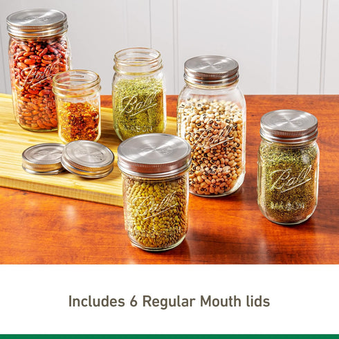 Ball Jar Regular Mouth Stainless Steel One-Piece Mason Jar Lids, Silver