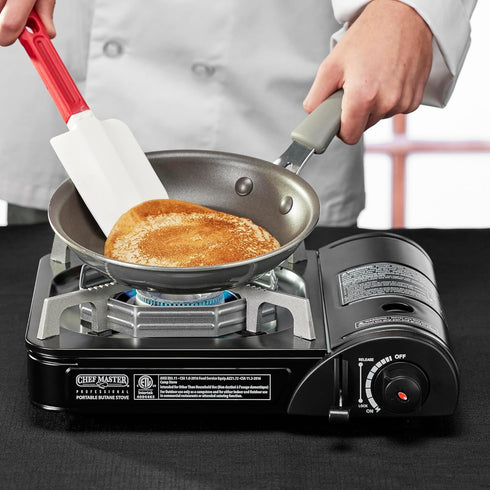 Chef Master Portable Butane Camping Stove, 7,650 BTU Output with Wind-Guard and Carrying Case for Emergencies