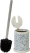 Bath Bliss Toilet Brush and Holder with Self Closing Lid, 360 Degree Brush Head, Compact Size, Terrazzo Grey with Pink