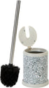 Bath Bliss Toilet Brush and Holder with Self Closing Lid, 360 Degree Brush Head, Compact Size, Terrazzo Grey with Pink