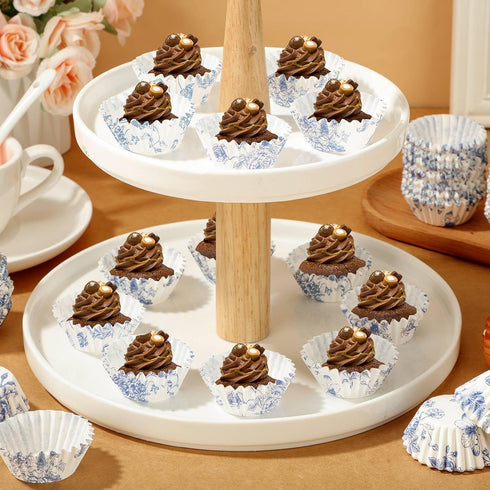 800 Pcs Blue and White Flower Cupcake Liners, Grease Proof Blue Muffin Liners for Baking Weddings Party