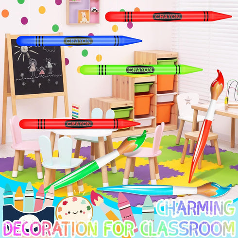 4 Set Pcs Inflatable Giant Paint Brush Balloons with Crayon Balloons for Back to Party Decorations Balloon Photo Prop