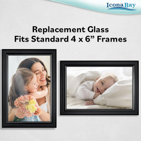 Icona Bay 4x6 Picture Frame Glass Replacement (4 x 6, 2 Pack) - Real Glass Cover for 4x6 Inches Photos
