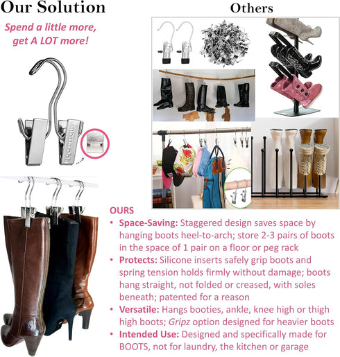 Original Boot Hanger - Shoe Storage Space Saver, Set of 3, Silver