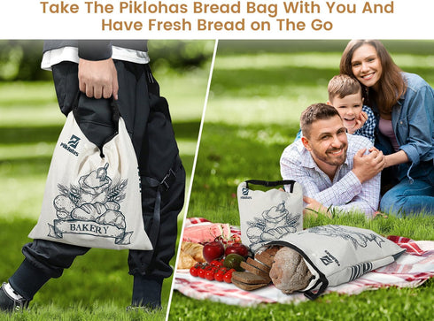 2 Sets Piklohas Detachable Sourdough Bread Bags, Bread Storage for Homemade Sourdough, Reusable Linen Food Storage