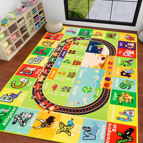 Mfmiudole 59"39.4" ABC Kids Rug for Playroom Baby Play Mat Alphabet Rug Animal Number Shape Classroom Rug Kids Playroom