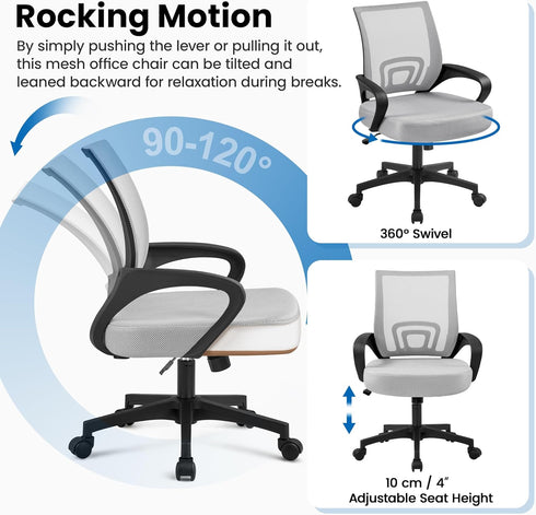 Yaheetech Ergonomic Office Chair, Mid Back Computer Chair with Lumbar Support, Adjustable Rolling Swivel