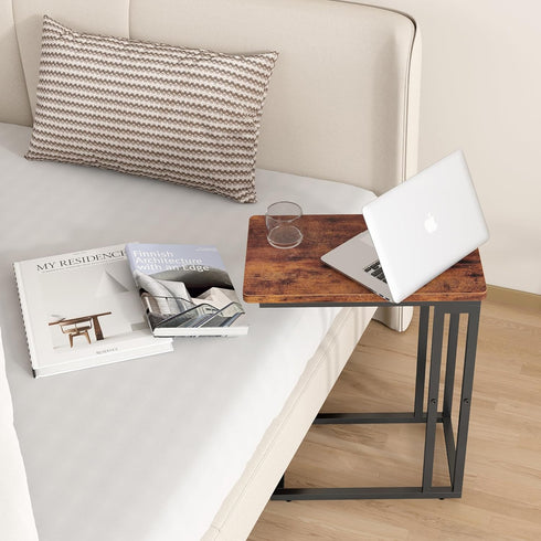 Yusong C Shaped End Table - Slide Under Sofa Couch Bed, Small Table for Small Spaces, Skinny Overbed, Coffee Drink