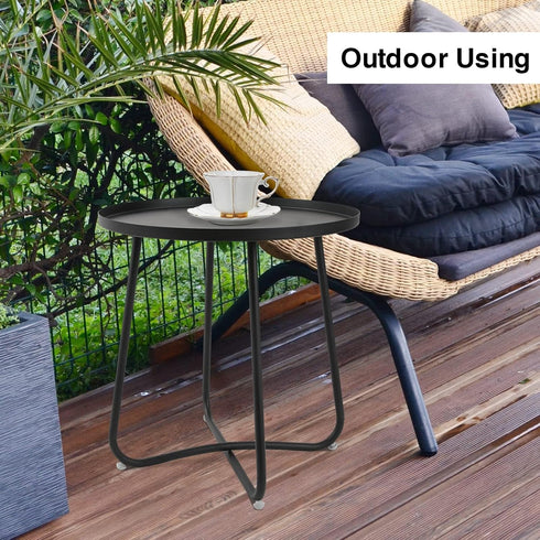J.M.Deco Outdoor Side Table, Small Round Patio Table Weather Resistant Steel, Small Accent End Table for Patio Yard