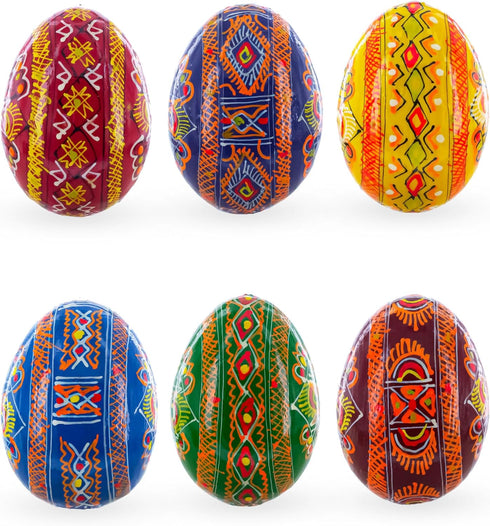 Set 6 2.5 Inches BestPysanky of Folk Art Patterns Wooden Ukrainian Easter Eggs