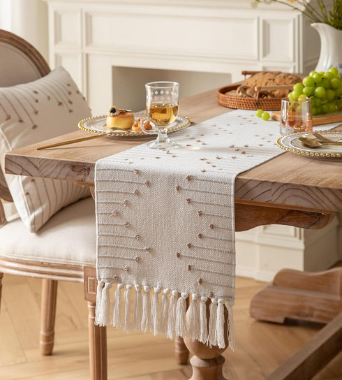 13 90 Inch Boho Table Runner x Long Natural Cotton Woven Runner with Tassels for Home Dining Table dcor, for Modern