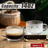 wookgreat Set 6, 14 oz 6 Vintage Glass Coffee Mugs of Tea Cups With Handle, Clear Embossed Glassware, Spoons