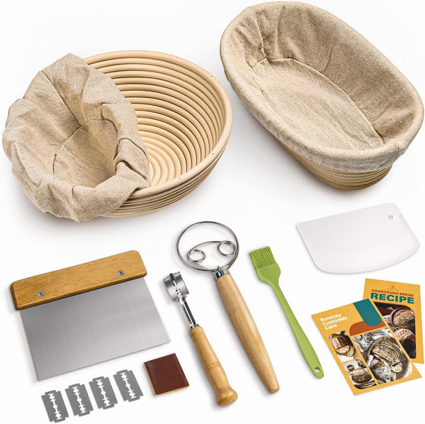 RORECAY Bread Banneton Proofing Basket Set, 9 Inch Round & 10 Inch