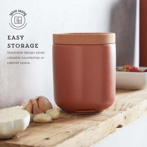 4 4 5 Inch Kamenstein Ceramic and Cork Breathable Garlic Keeper to Allow Air Flow for Freshness; Stackable Space Saving