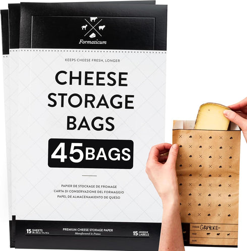 Formaticum - 45-Pack Cheese Storage Bags - 6.25 x 11 Wax Paper