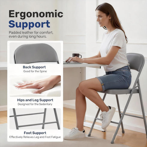 2 Pack Simple Deluxe Folding Chairs Padded Leather Seats, Heavy-Duty Metal Frame | Collapsible & Lightweight