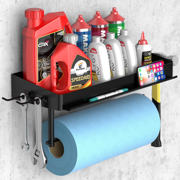 SUNTECH Garage Paper Towel Holder with Shelf, One Hand Tear, 12 inch