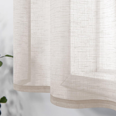 Short Curtains 36 inch Length, 2 Panels Rod Pocket Semi Sheer Faux Linen for Small Windows