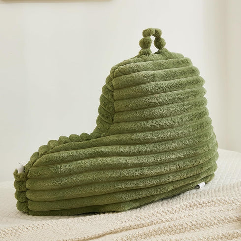Memfydu Faux Fur Fluffy Sage Reading Pillow with Pockets, Luxury Striped Plush Decorative, Arm Rests and Back Support