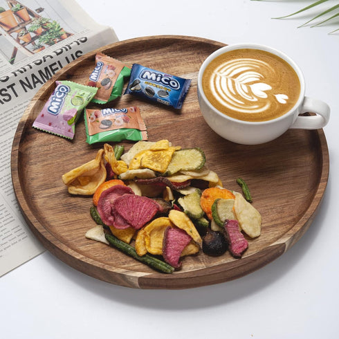 Round Wood Tray, Wooden Serving Tray, Acacia Plates, Appetizer Charcuterie Board, Tray Organizer for Kitchen/Countertop, 11.8 x 11.8 x 0.8 inch by YANGQIHOME