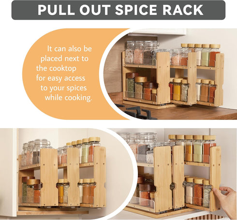 Barlorie 3 Drawers(2"&3") 8.6"W,2-Tier,No Bamboo Pull Out Spice Rack Organizer for Cabinet, Slide-Out with Wide Drawer