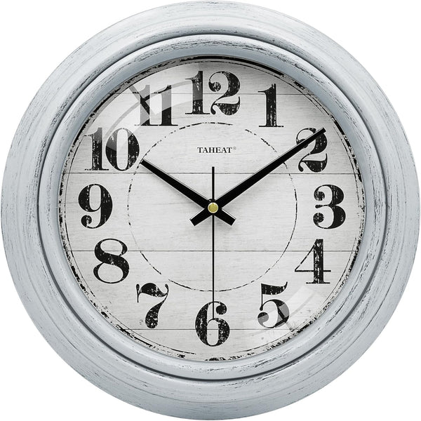 TAHEAT Wall Clock - 10 Inch Vintage Retro Blue Silent Non Ticking Battery Operated Decorative Clock for Home