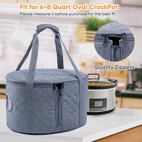 BAGSPRITE Slow Cooker Carrying Case, Compatible with 6-8 Quart Crockpot, Hot Food Tote with Lid Fastener