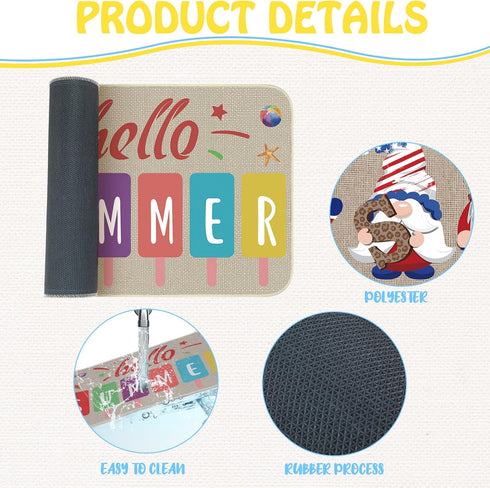 Zhanmai 3 Pcs Hello Summer Door Mat - 23 x 15 Inch, Gnome Decorative Doormat, Non-Slip, Rubber Outdoor Rugs for Summer