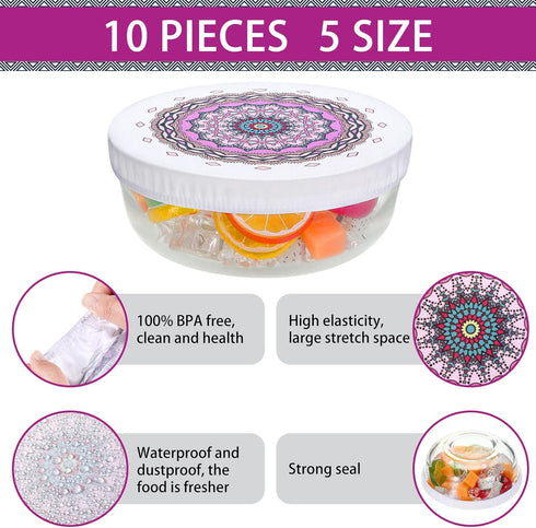 Patelai 10 Pieces Reusable Bowl Covers, 5 Size Stretch Cloth Fabric Food Storage Covers, Cotton Bread Bowl Covers